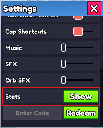 Stats Setting in Settings Menu